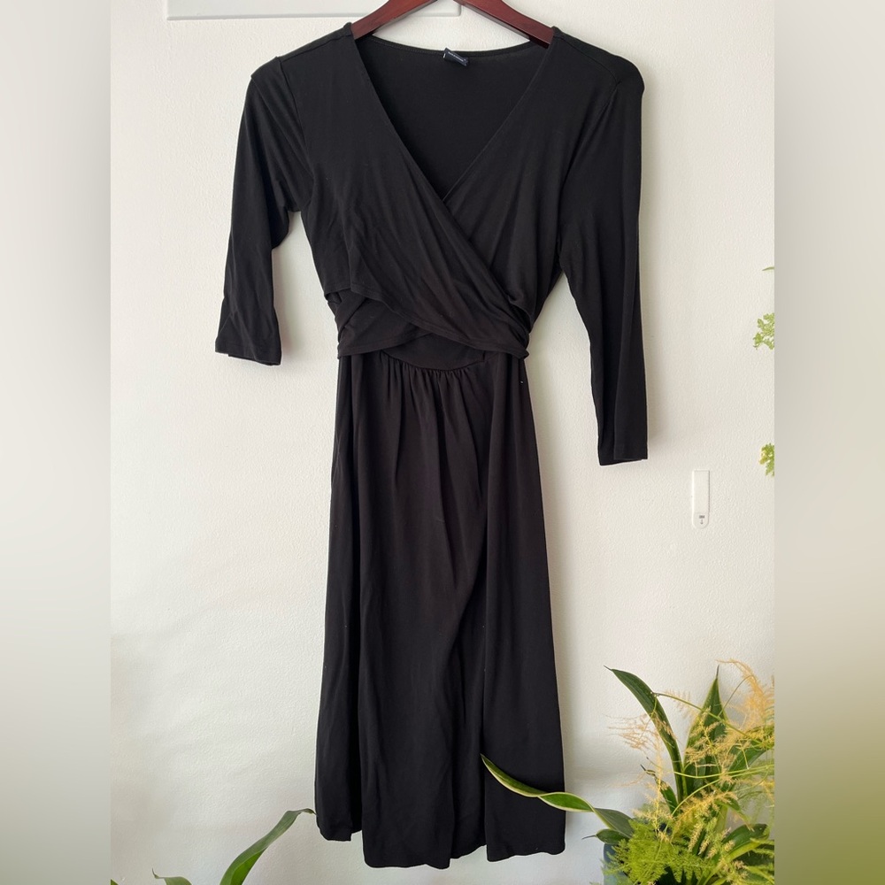 GAP Black 3/4 Sleeve Dress with Wrap Detail